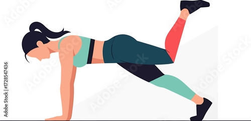 Vector Illustration Woman Doing Donkey Kick Exercise - Fitness and Wellbeing
