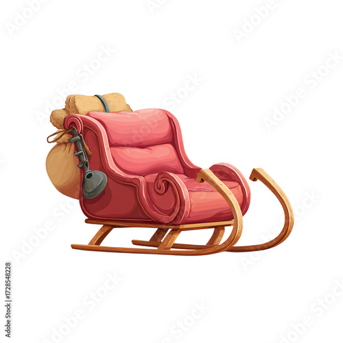 Santa's sleigh with gift sack for Christmas holiday decoration isolated on transparent background