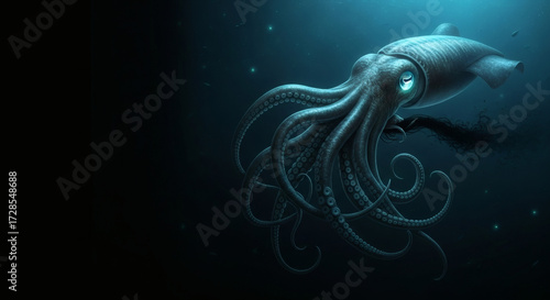 Giant Squid in Deep Ocean A Majestic Marine Creature.