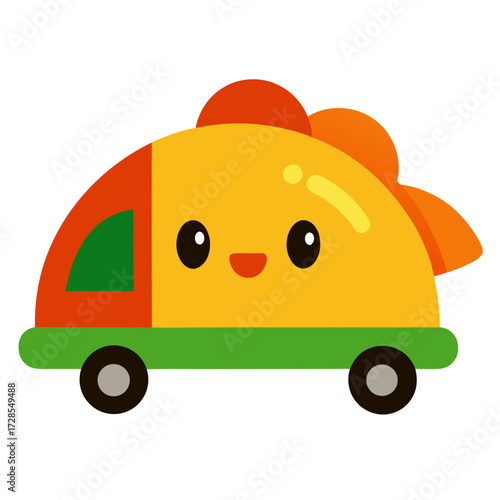 Taco mascot driving a food cart