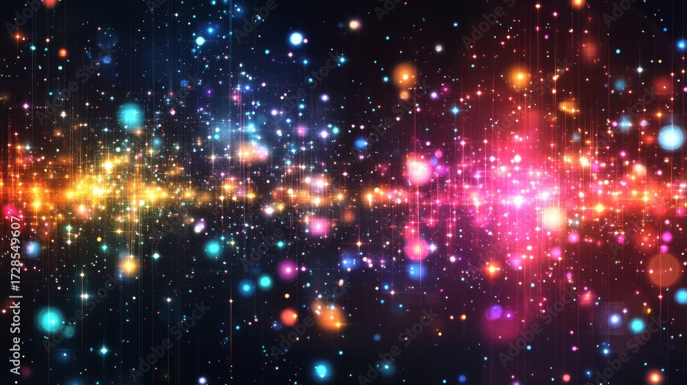 Fototapeta premium stylized LED panel clusters with bright bursts of light and scattered vector sparkles on black canvas