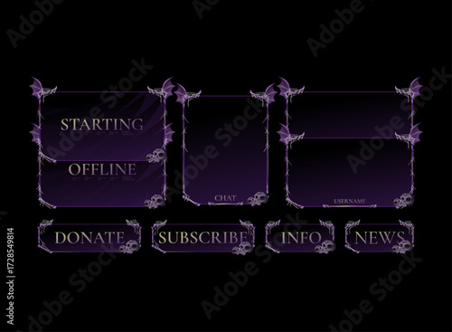 Halloween Twitch Overlay Gothic Vampire Stream Panel Purple Bat Skull Frame Chat Offline Starting Screen Streaming Ui Pack Horror Spooky Dark Fantasy Design