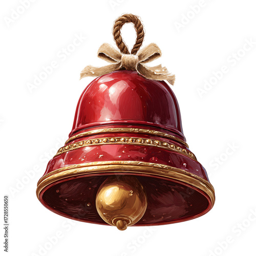 Red Christmas Bell with Bow isolated on transparent background