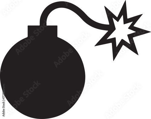 Black Bomb Vector Icon Cartoon Explosive Device with Sparking Fuse Danger Warning Time Bomb and Blast Symbol Graphic