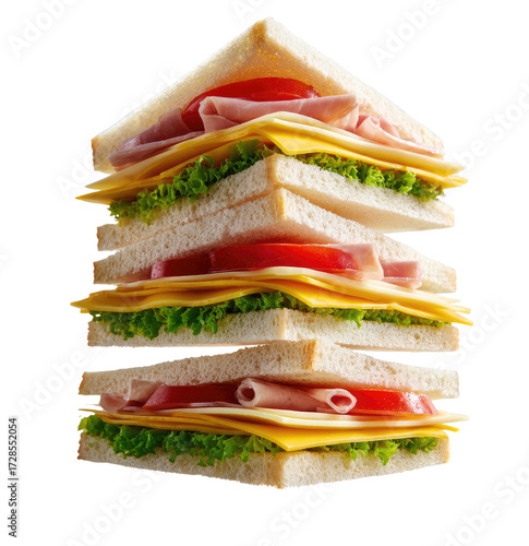 Stacked sandwich, three layers, appetizing