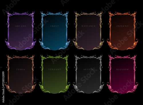 Elemental Fantasy Card Frame Pack – Arcane, Frost, Radiance, Inferno, Terra, Verdant, Aether, Blossom Borders for RPG TCG, Trading Card Template, Fantasy Deck Builder, and Game UI Design