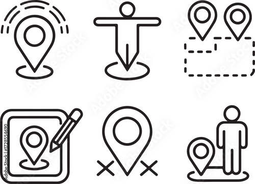 Location Icon Set Clean Minimalist Flat Design for Maps and Navigation