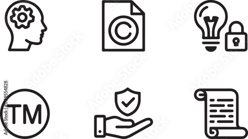 Intellectual Property Protection Line Art Icons for Copyright, Trademark and Patents