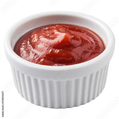 Red ketchup in a small white bowl (2)