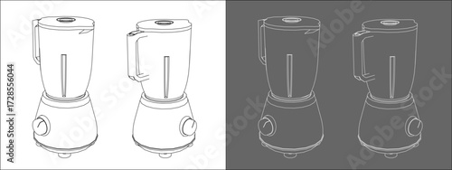 Blender isometric blueprint vector illustration — technical line drawing kitchen appliance isolated