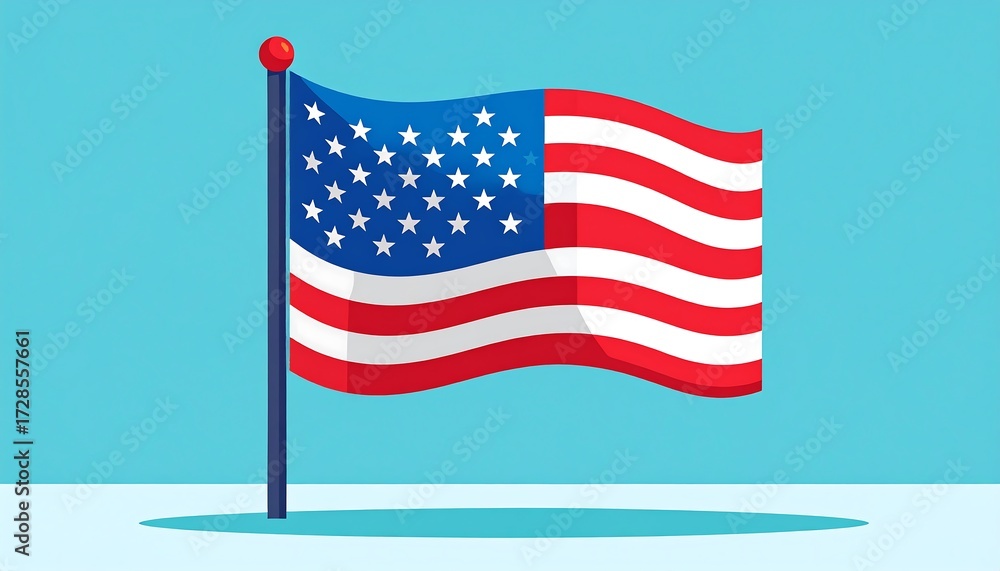 Obraz premium Cartoon American flag waving on a pole