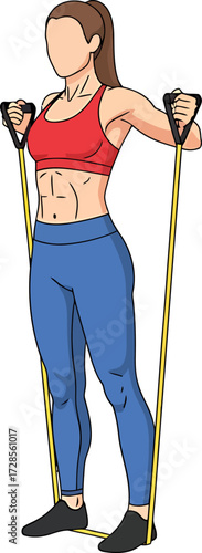 Woman Performing Resistance Band Chest Exercise for Upper Body Strength and Fitness Training at Home