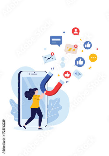 Attracting social media followers and engagement with a magnet on a smartphone.