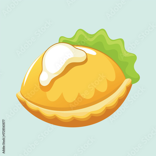 Dumpling with sour cream — traditional food illustration