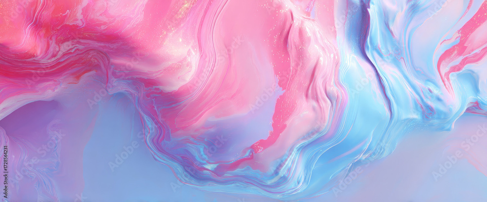 Obraz premium A vibrant abstract painting featuring swirling pink and blue hues, creating a dreamy atmosphere that evokes a sense of calm and creativity, suitable for artistic backgrounds or decor