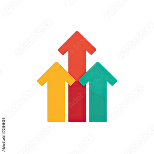 Colorful overlapping upward-pointing arrows forming a stylized graphic