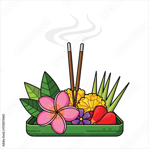 Tranquil incense with vibrant flowers and leaves for meditation, relaxation, and cultural celebrations, perfect for design projects