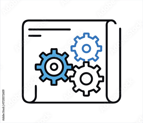 Blueprint schematic of interlocking cogwheels symbolizing mechanical engineering precision innovation and industrial manufacturing process design