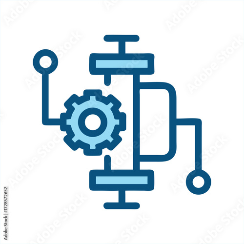 Industrial mechanical part icon blue and teal gear and valve assembly symbol technology innovation engineering equipment component