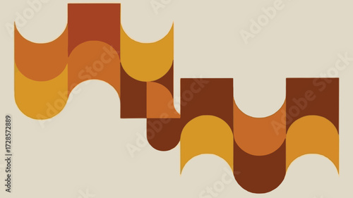 Retro mid century modern abstract geometric pattern with warm earth tones and curved shapes