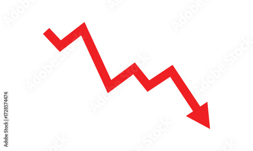 Red stock market investment decline chart. Downward arrow. Concept of negative growth, business development, profit decline. Analytics financial chart. Trend. Change in exchange rate. vector eps