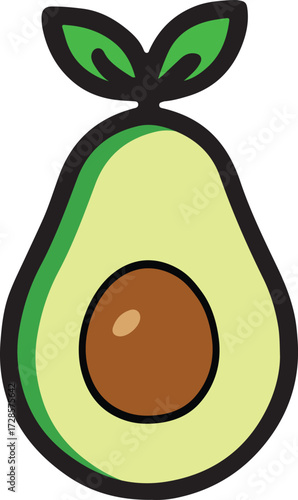 Cartoon Halved Avocado with Seed Vector Illustration