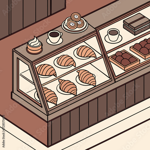 Impressive Isometric Caf Counter with Croissants Coffee - Dramatic and Intense Visual Story Great fo
