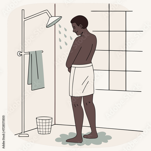 African man taking shower in the bathroom