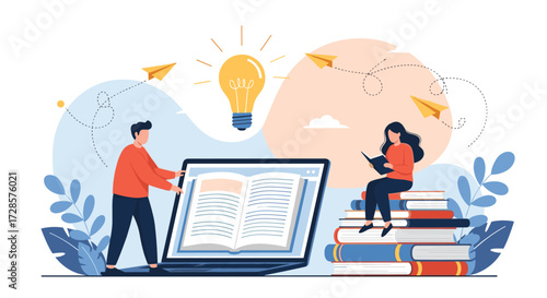 Online learning and education with digital technology and innovative ideas.