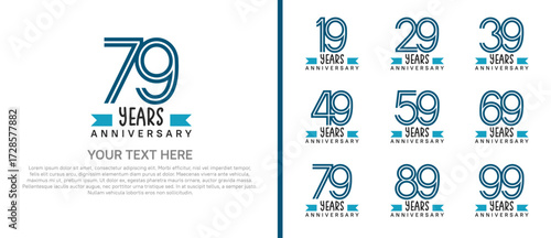 logo anniversary set. blue color with blue ribbon on white background for special event