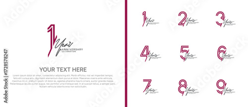 logo anniversary set. purple color with black handwriting on white background for special event