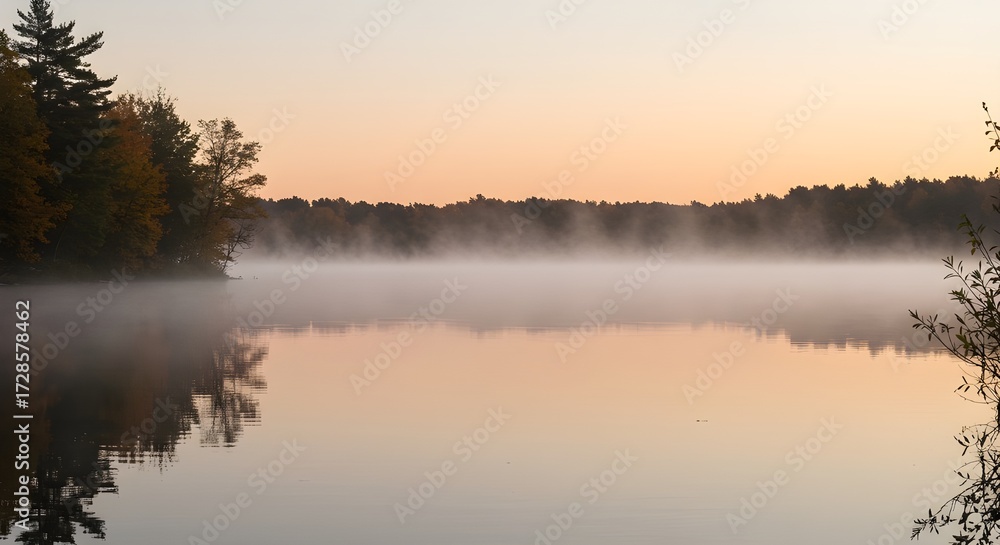 Fototapeta premium Misty Autumn Lake at Sunrise