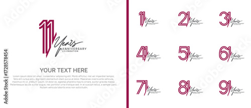 logo anniversary set. purple color with black handwriting on white background for special event