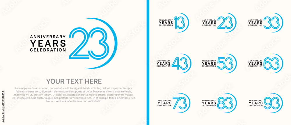 Naklejka premium logo anniversary set. black and blue color with swoosh on white background for special event