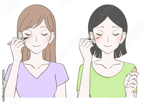 コンシーラーを塗る女性のイラストセット