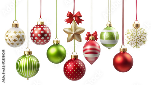 Assortment of Hanging Christmas Ornaments christmas decorations isolated on a transparent background