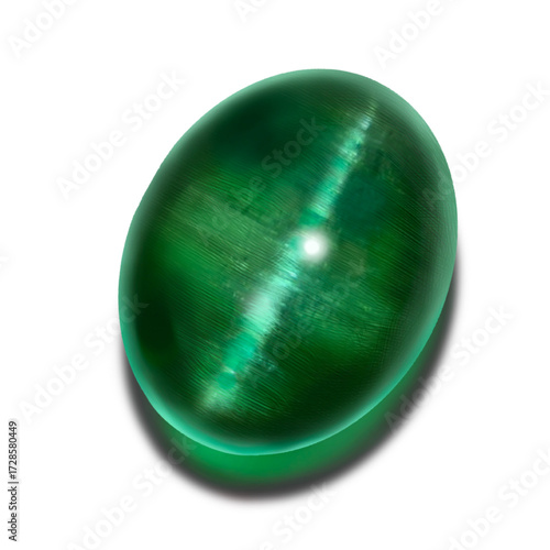 illustration of green tourmaline cats eye,illustration of oval-shaped shining natural stone