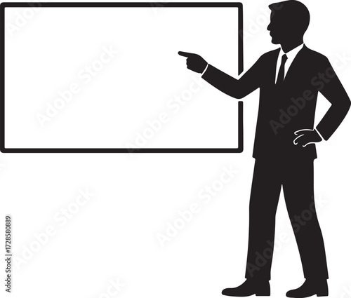businessman pointing at blank board