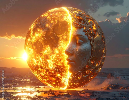 Golden orb face sunset