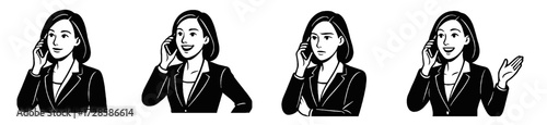 Four vectors of woman talking over smartphone