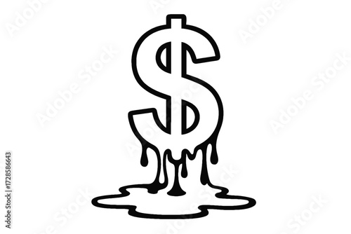 Dollar currency symbol melting , losing value