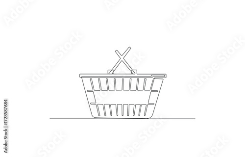 Shopping Basket Minimalist – Continuous One Line Drawing of Grocery Basket Outline Vector Illustration