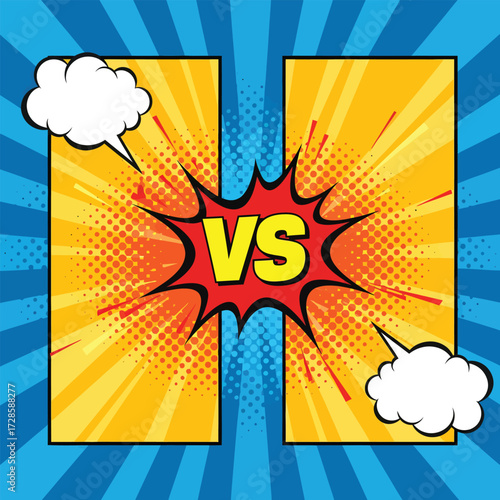 Dynamic comic book style 'VS' explosion graphic with speech bubbles creates high impact for competitive themes and challenges