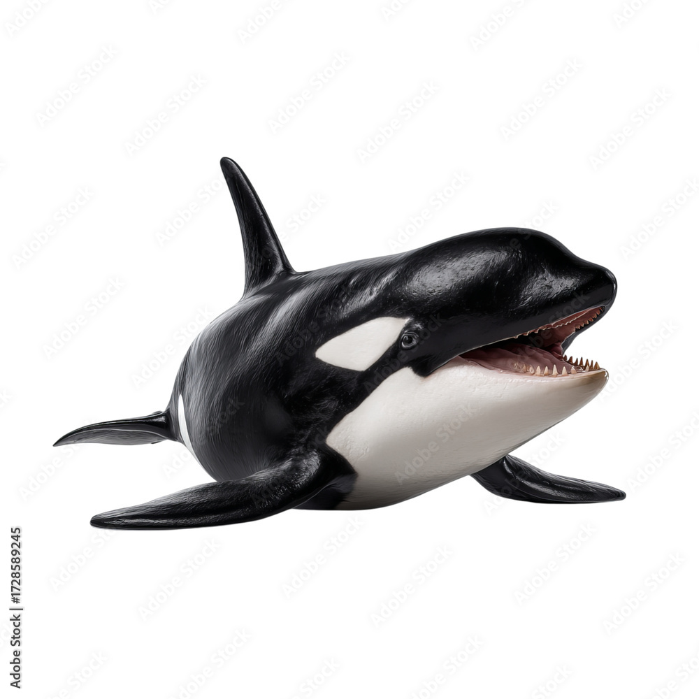 Obraz premium Png of orca whale swimming gracefully, isolated on transparent background, showcasing its distinctive black and white markings