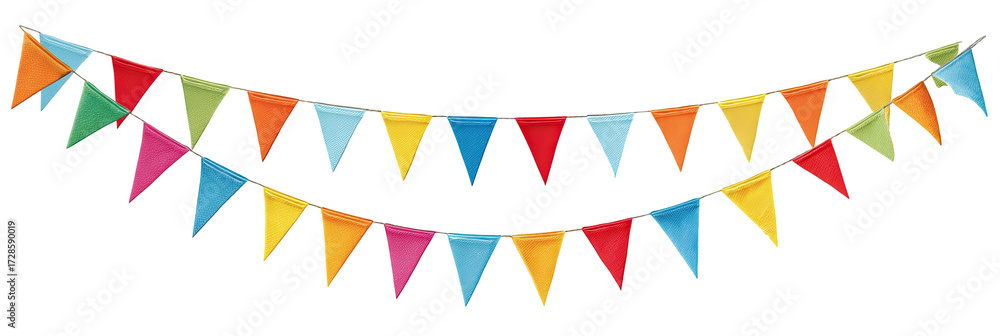 Obraz premium Colorful triangular pennants strung in a double row