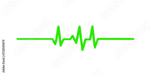 A pulsing green heartbeat line on a medical monitor illustrates a cardiogram wave