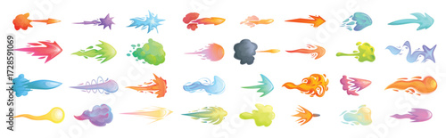  gun flashes icons set cartoon vector shot energy