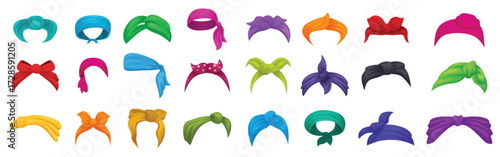hair scarf icons set cartoon vector head woman messy.