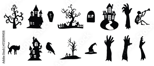 halloween silhouette element bundle vector illustration