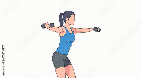 Woman Doing Lateral Dumbbell Raises for Arm Exercise and Fitness Routine